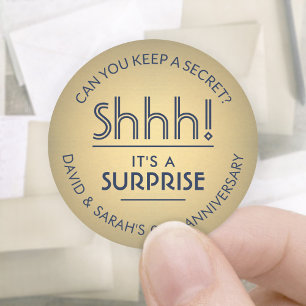 Sticker Rond TOUT Anniversaire Surprise Marine Blue Faux Gold F