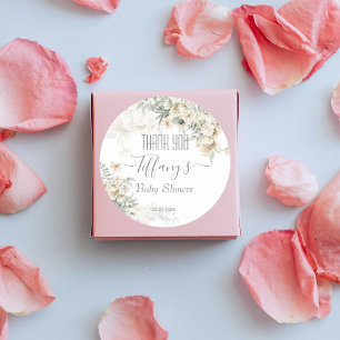 Sticker Rond Tout blanc baby shower argent blanc blanc floral f