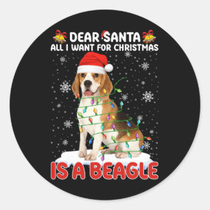 Sticker Rond Tout Ce Que Je Veux Pour Noël Est Beagle Santa Hat
