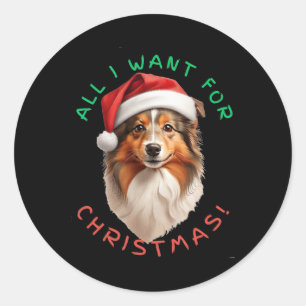 Sticker Rond Tout Ce Que Je Veux Pour Noël ! Pour Shetland Shee