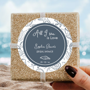Sticker Rond Tout ce que je vois est Amour Coquillages Bleu Mar