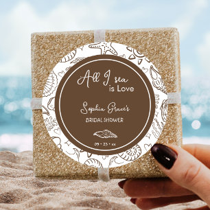 Sticker Rond Tout ce que je vois est Amour Coquillages Marron G