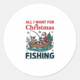 Sticker Rond Tout ce que Noël veut, c'est le bateau de pêche du