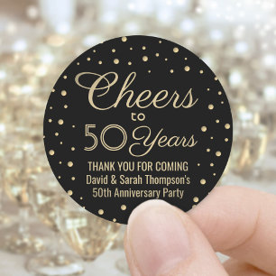 Sticker Rond TOUT Cheers d'anniversaire Élégant Noir et Or