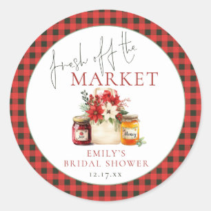 Sticker Rond Tout frais du marché rouge vert Gingham Shower de