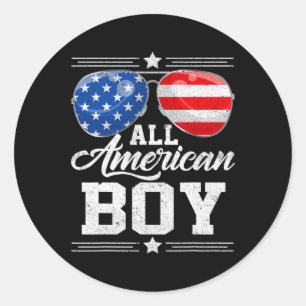 Sticker Rond Tout Garçon Américain 4 Juillet États-Unis Famille