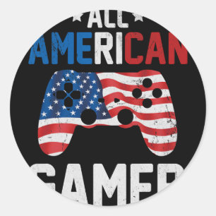 Sticker Rond Tout joueur américain garçon du 4 juillet toddler 