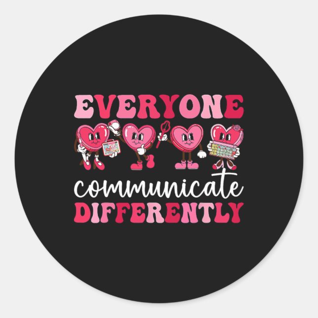 Sticker Rond Tout le monde communique différemment Cœur Autisme (Devant)