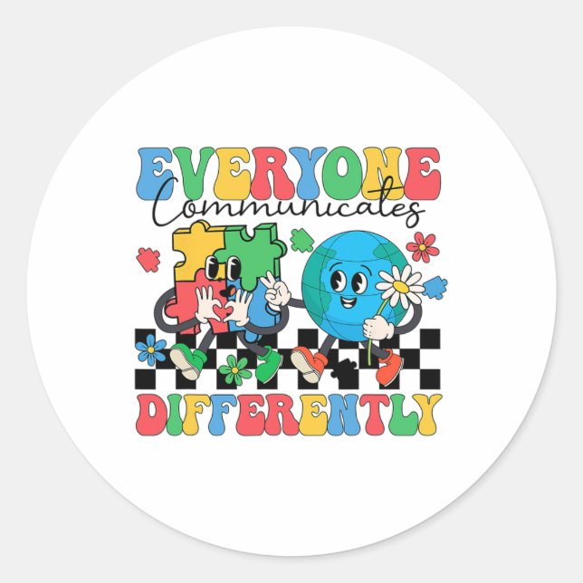 Sticker Rond Tout Le Monde Communique Différemment Une Éducatio (Devant)