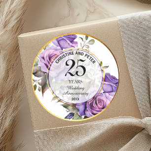 Sticker Rond Tout mariage (25) Cadre doré Roses Anniversaire