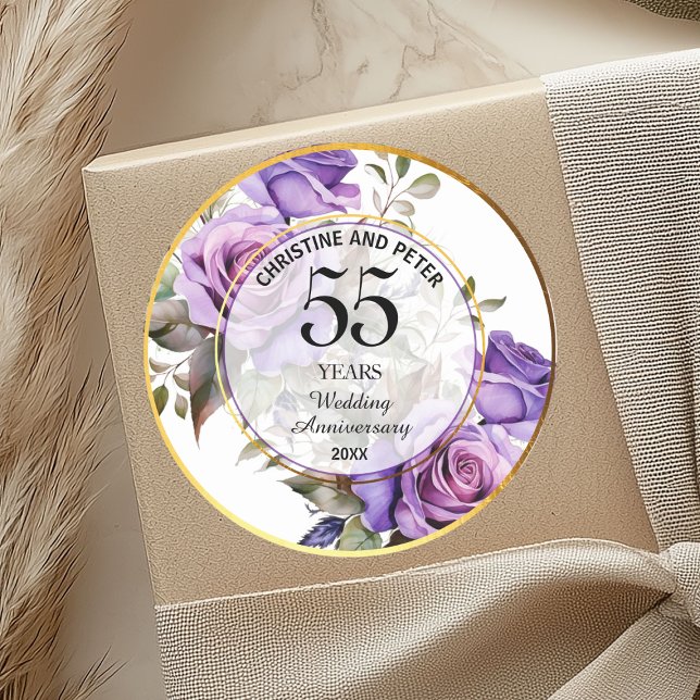 Sticker Rond Tout Mariage (55) Gold Frame Roses Anniversaire (Créateur téléchargé)