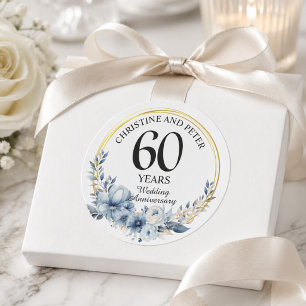 Sticker Rond Tout Mariage (60) Élégant Anniversaire Floral Bleu