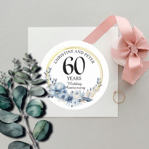 Sticker Rond Tout Mariage (60) Élégant Anniversaire Floral Bleu