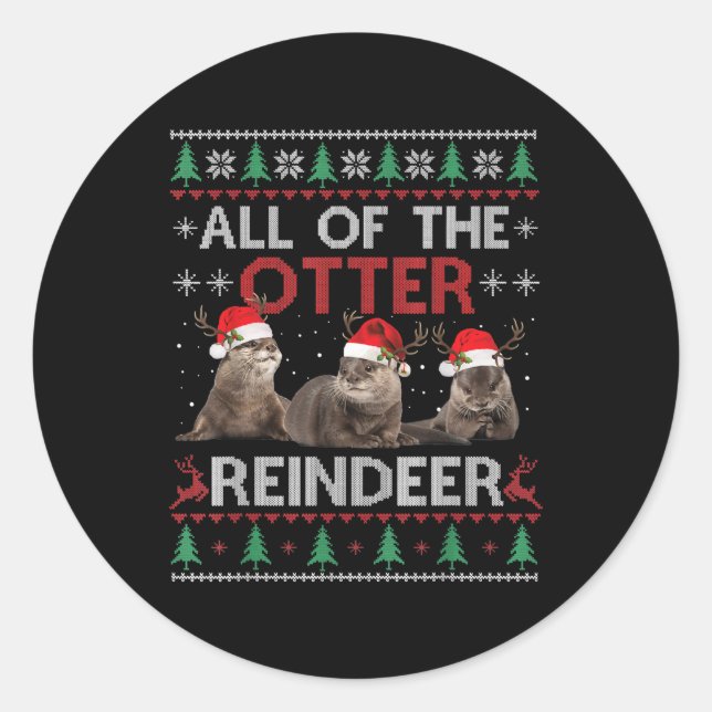 Sticker Rond Tout Otter Reindeer Noël Vilain Sweater (Devant)