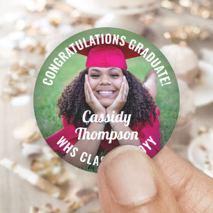 Sticker Rond Tout Texte Graduation Photo Félicitations Moderne