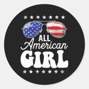 Sticker Rond Toute Américaine 4 juillet Usa Boys Patriotic T