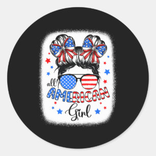 Sticker Rond Toute Américaine fille 4 juillet fille chemise Mes