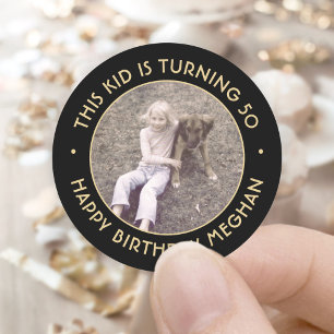 Sticker Rond Toute année Anniversaire Photo Elegant Black & Gol