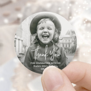 Sticker Rond TOUTE Fête Anniversaire Chic Typographie Photo Mer