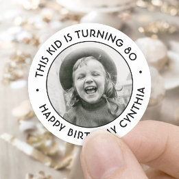 Sticker Rond Toute fête d'anniversaire Chic Simple Photo Blanc 