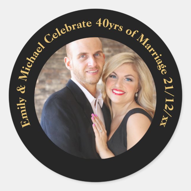 Sticker Rond TOUTE PHOTO Mariage D'Anniversaire En Marbre Noir (Devant)