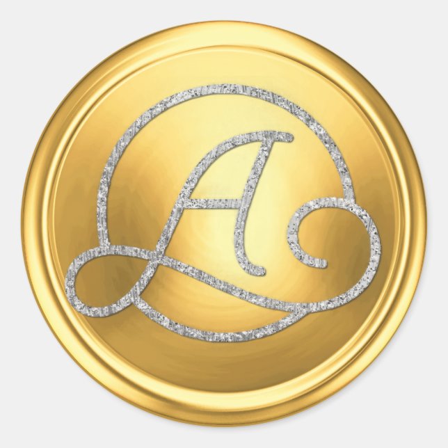 Sticker Rond Toutes initiales Cercle d'argent Monogramme Or bri (Devant)