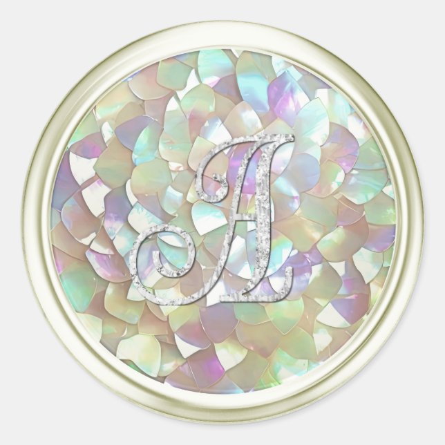 Sticker Rond Toutes initiales Monogramme argenté 3 Blanc cassé  (Devant)