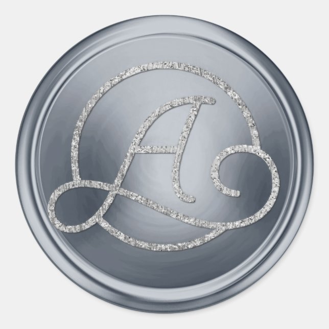 Sticker Rond Toutes initiales Monogramme Cercle Argent Bleu Ard (Devant)