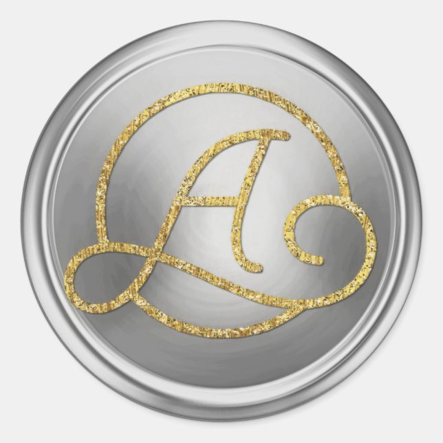 Sticker Rond Toutes initiales Monogramme Cercle Or Argent (Devant)