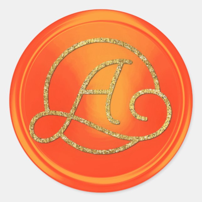 Sticker Rond Toutes initiales Monogramme cercle or orange (Devant)