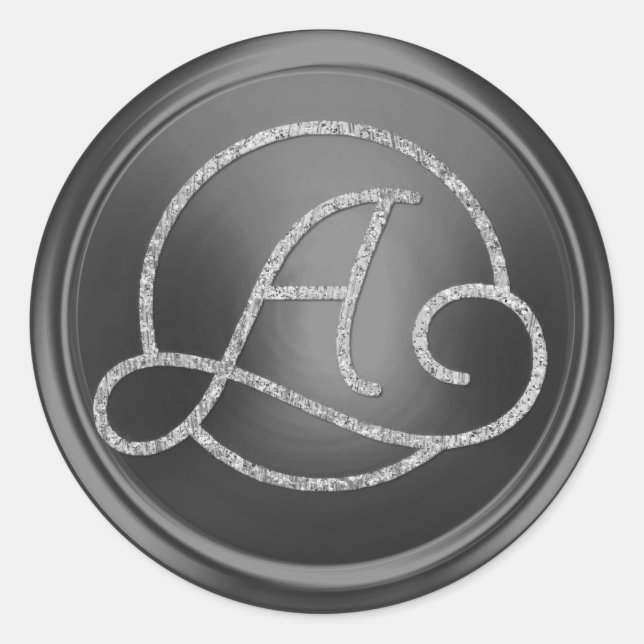 Sticker Rond TOUTES LES INITIALES Argent Monogramme Cercle Gris (Devant)