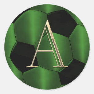 Sticker Rond TOUTES LES INITIALES Balle de Football Vert Emerau