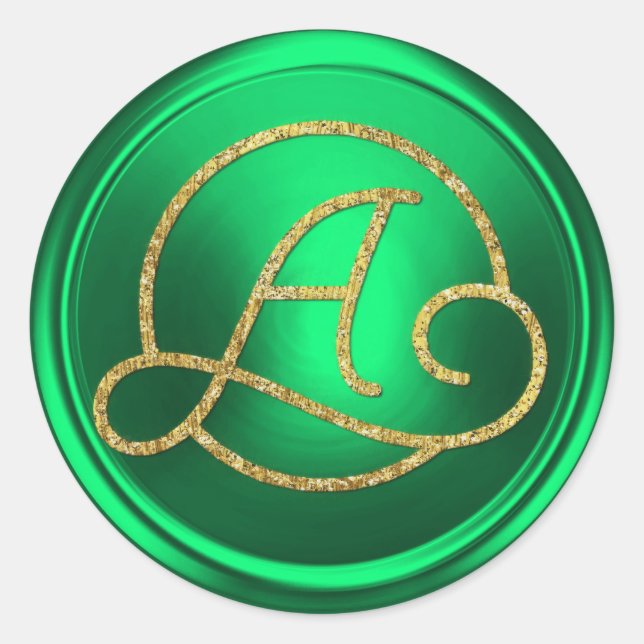 Sticker Rond TOUTES LES INITIALES Cercle doré Monogramme Vert K (Devant)