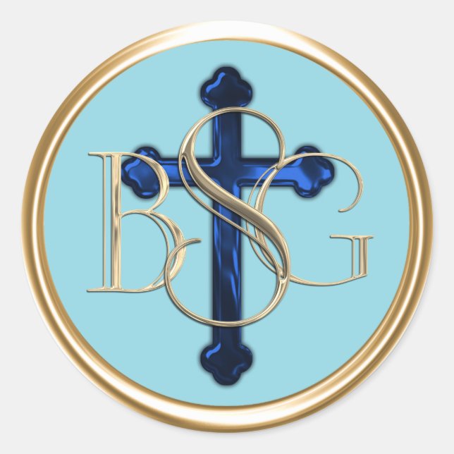 Sticker Rond TOUTES LES INITIALES Gold 3 Monogramme Croix Bleue (Devant)