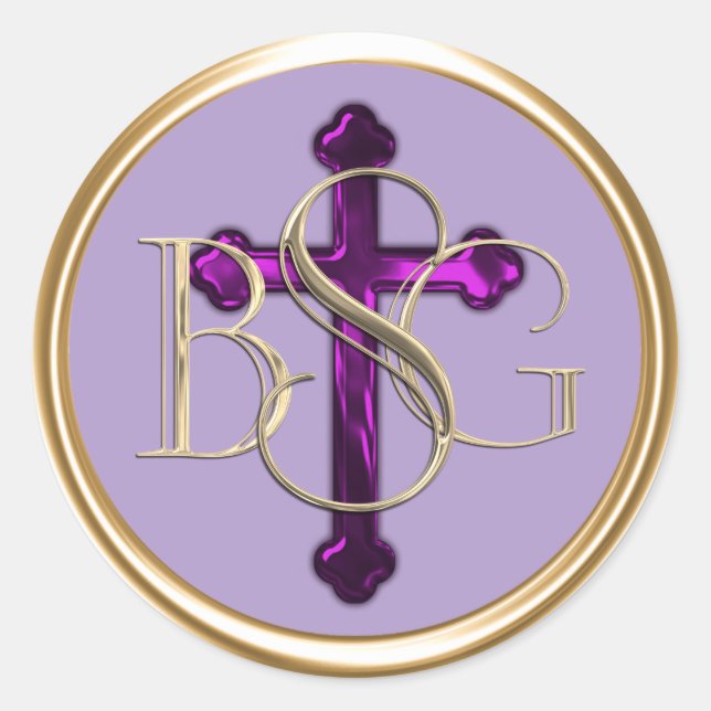 Sticker Rond TOUTES LES INITIALES Gold 3 Monogrammes Purple Cro (Devant)