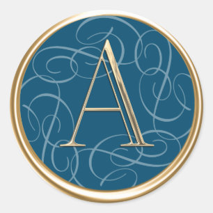 Sticker Rond TOUTES LES INITIALES Gold Monogram Swirlie sur n'i