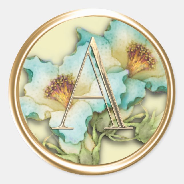 Sticker Rond TOUTES LES INITIALES Gold Monogramme Bleu Blanc Li (Devant)