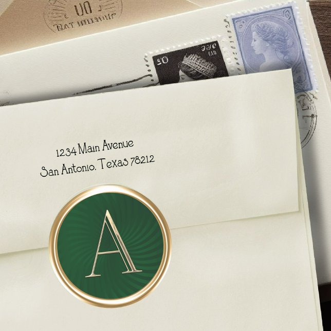 Sticker Rond TOUTES LES INITIALES Gold Monogramme Emerald Green (Créateur téléchargé)