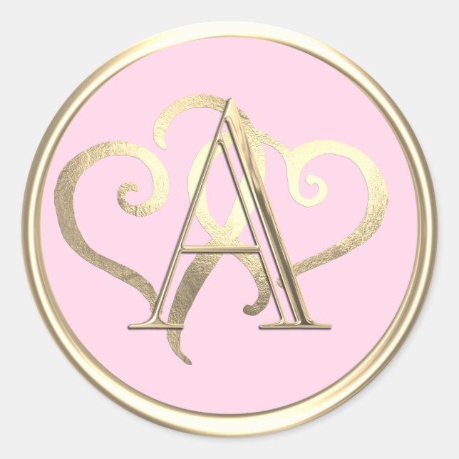 Sticker Rond TOUTES LES INITIALES Gold Monogramme Gold Coeurs (Devant)