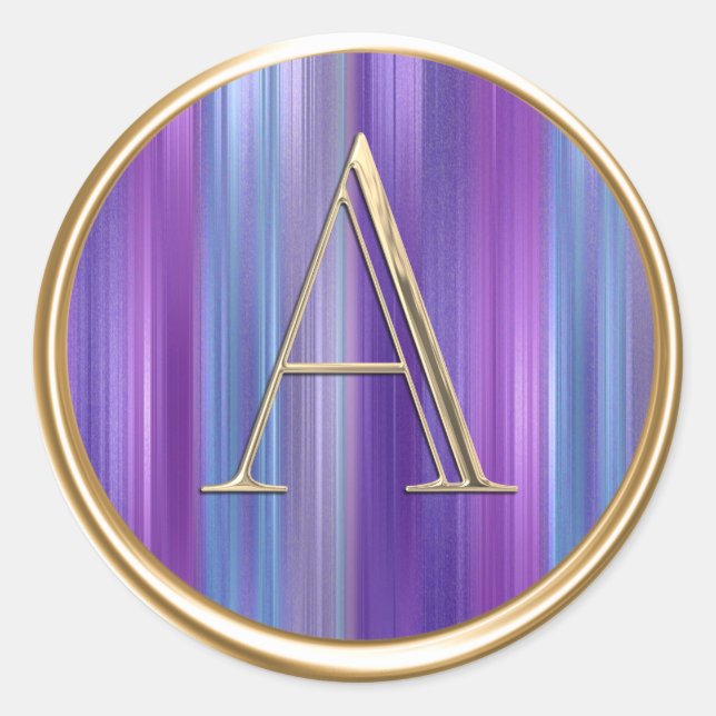 Sticker Rond TOUTES LES INITIALES Gold Monogramme Purple Bleu S (Devant)