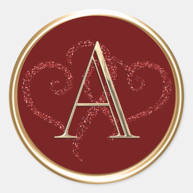 Sticker Rond TOUTES LES INITIALES Gold Monogramme Red Parties s (Devant)