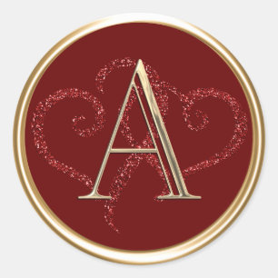 Sticker Rond TOUTES LES INITIALES Gold Monogramme Red Parties s