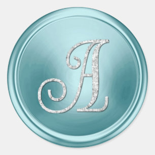 Sticker Rond TOUTES LES INITIALES Monogramme argent 3 Bleu doux