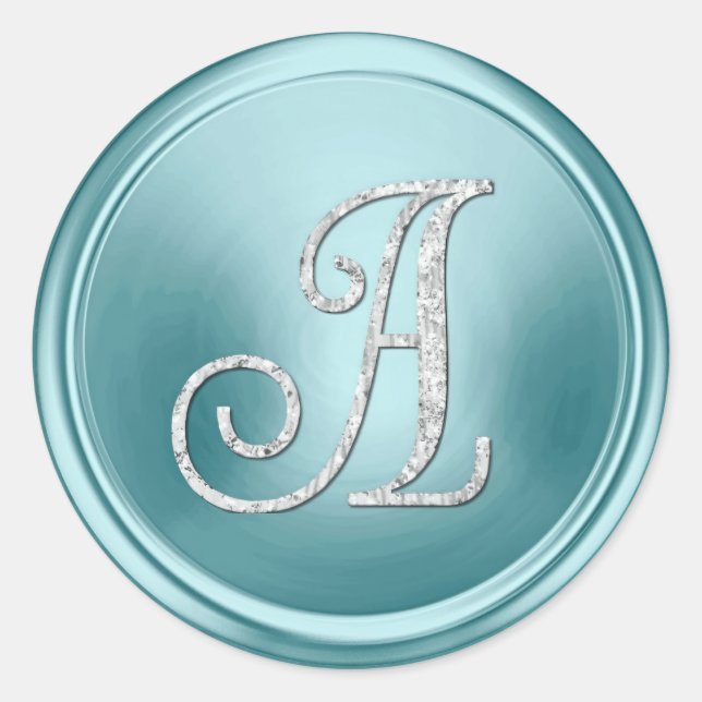 Sticker Rond TOUTES LES INITIALES Monogramme argent 3 Bleu doux (Devant)