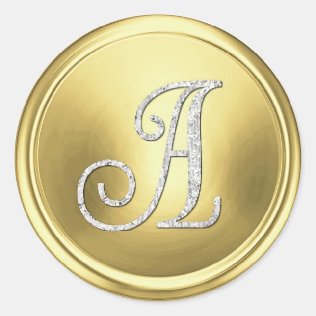 Sticker Rond TOUTES LES INITIALES Monogramme argent 3 Or (Devant)