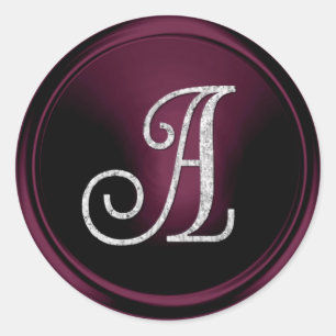 Sticker Rond TOUTES LES INITIALES Monogramme argent 3 prune fon