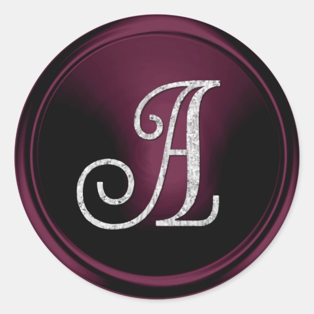 Sticker Rond TOUTES LES INITIALES Monogramme argent 3 prune fon (Devant)