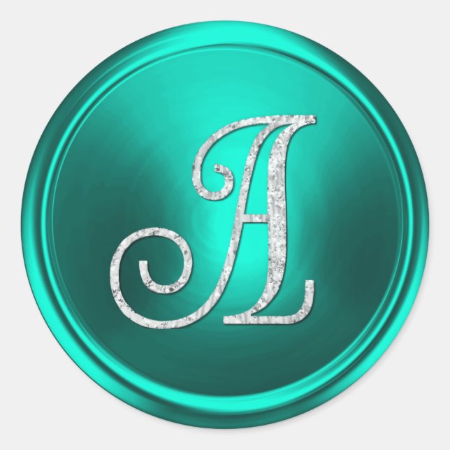 Sticker Rond TOUTES LES INITIALES Monogramme Argent 3 Turquoise (Devant)
