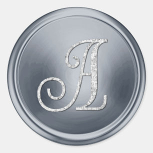 Sticker Rond TOUTES LES INITIALES Monogramme argenté 3 Bleu ard