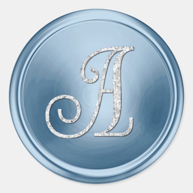 Sticker Rond TOUTES LES INITIALES Monogramme argenté 3 bleu cla (Devant)